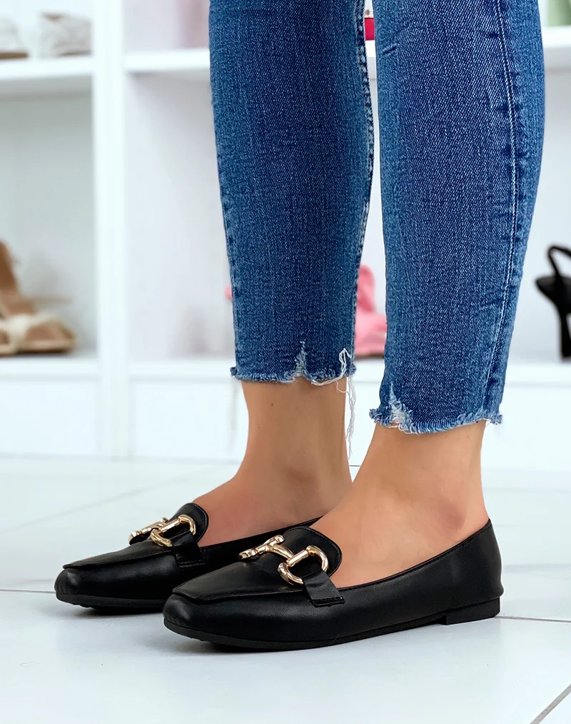 Mocassins noirs à double boucles dorées