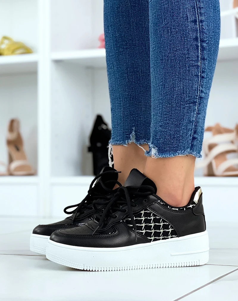 Baskets noires effet tweed
