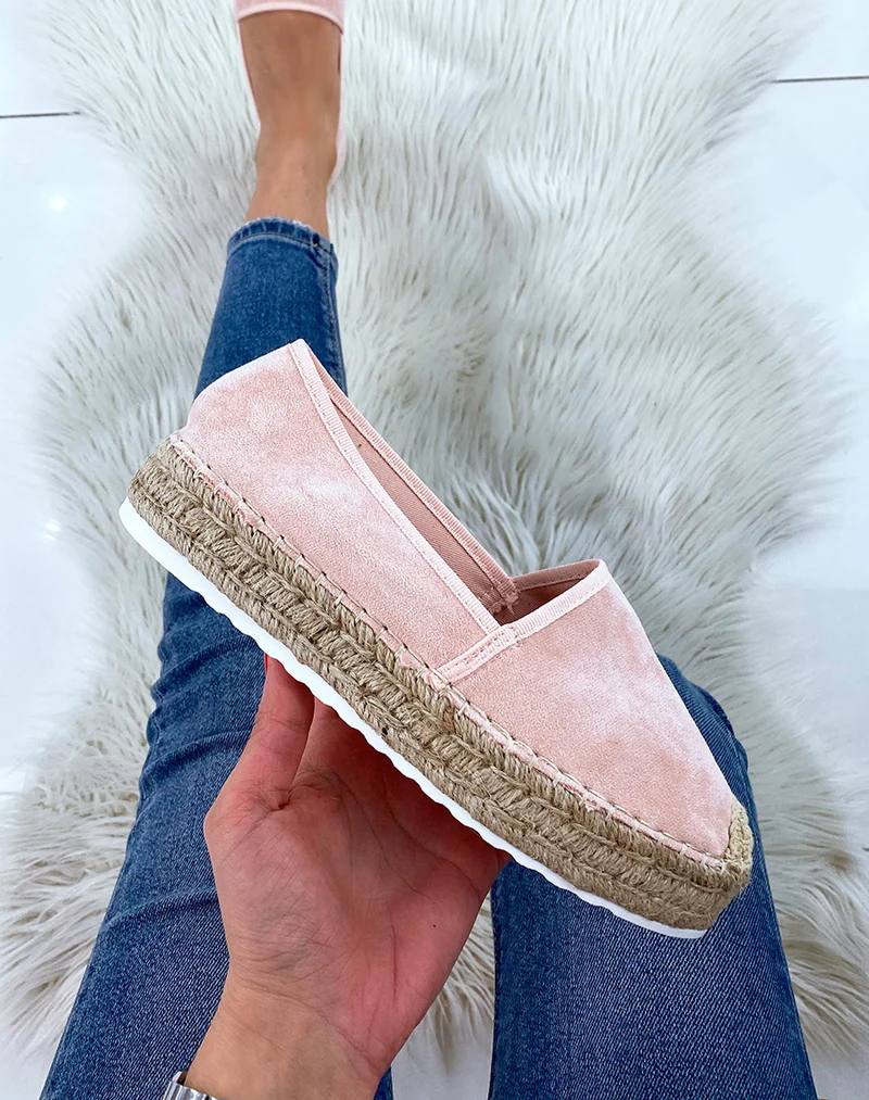 Espadrilles en jute et en suédine rose