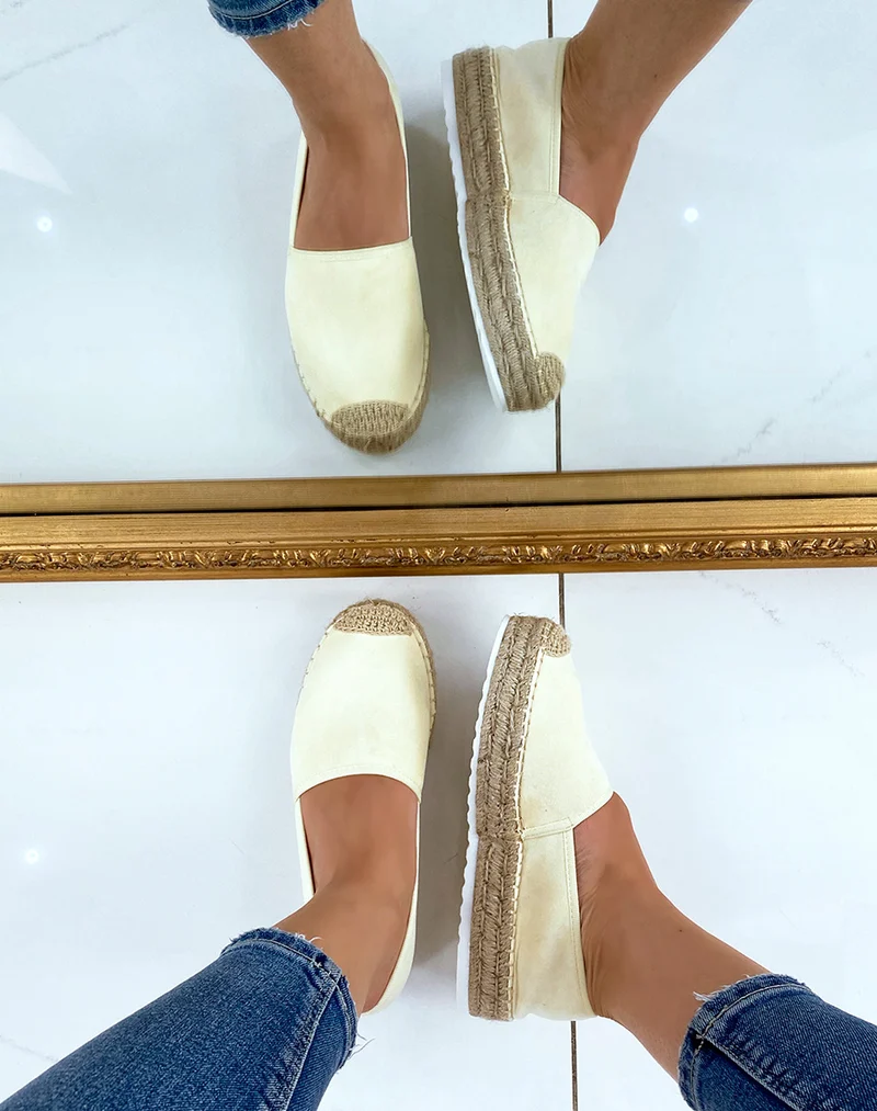 Espadrilles en jute et en suédine jaune pastel