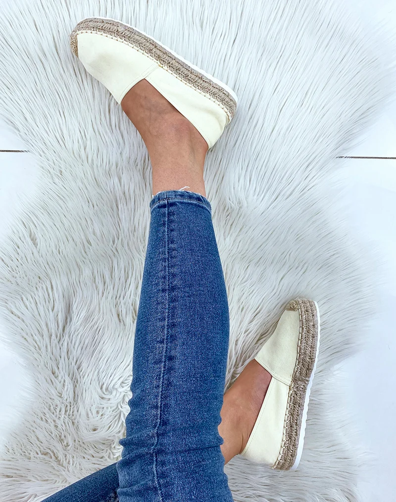 Espadrilles en jute et en suédine jaune pastel