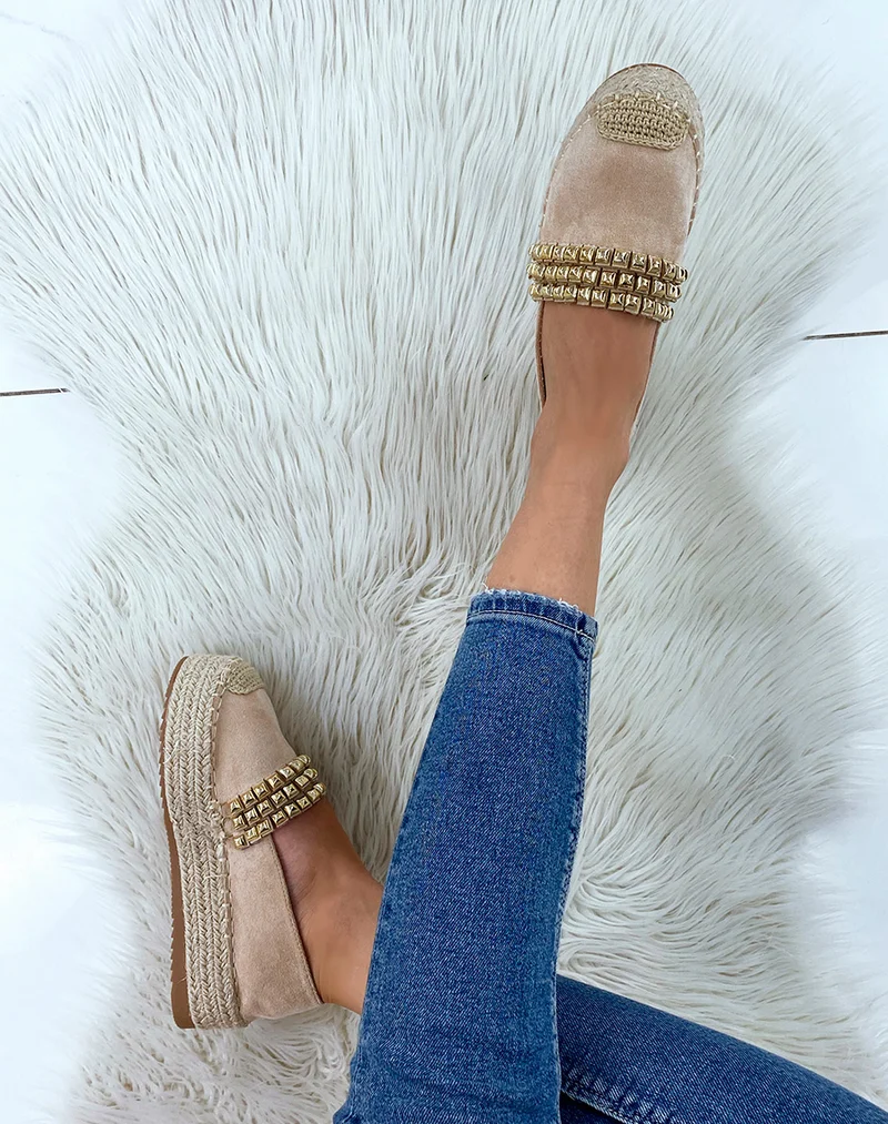 Espadrilles en suédine beige à détail clouté
