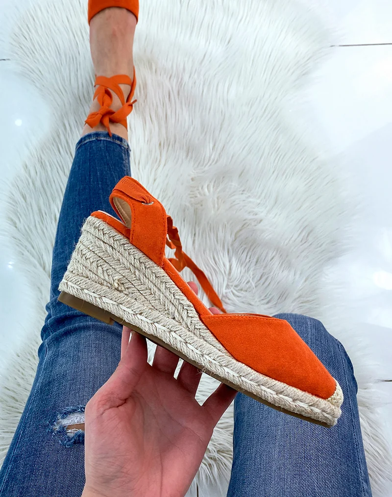 Espadrilles en suédine orange à talon compensé