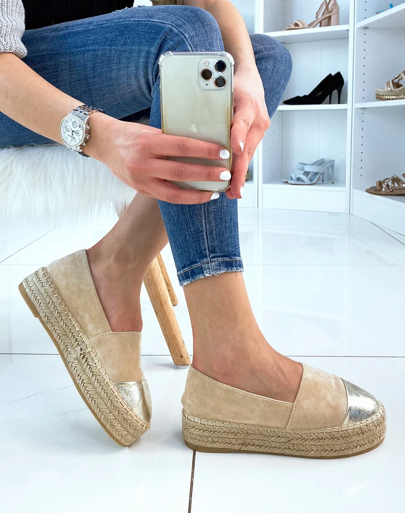 Espadrilles beiges à empiècement métallisé