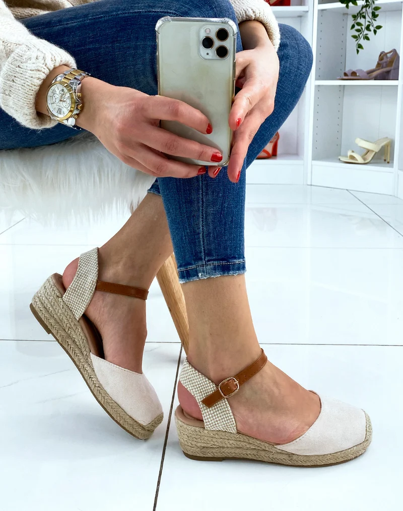 Compensée beige façon espadrille