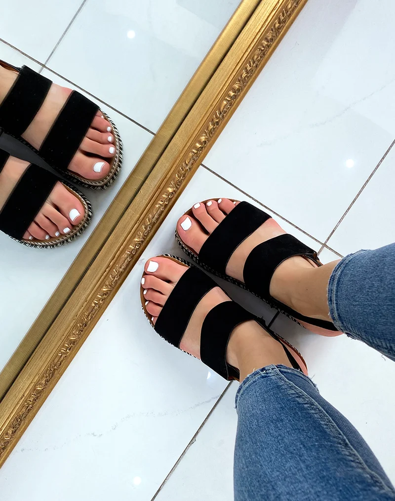 Sandales à doubles brides en suédine noire