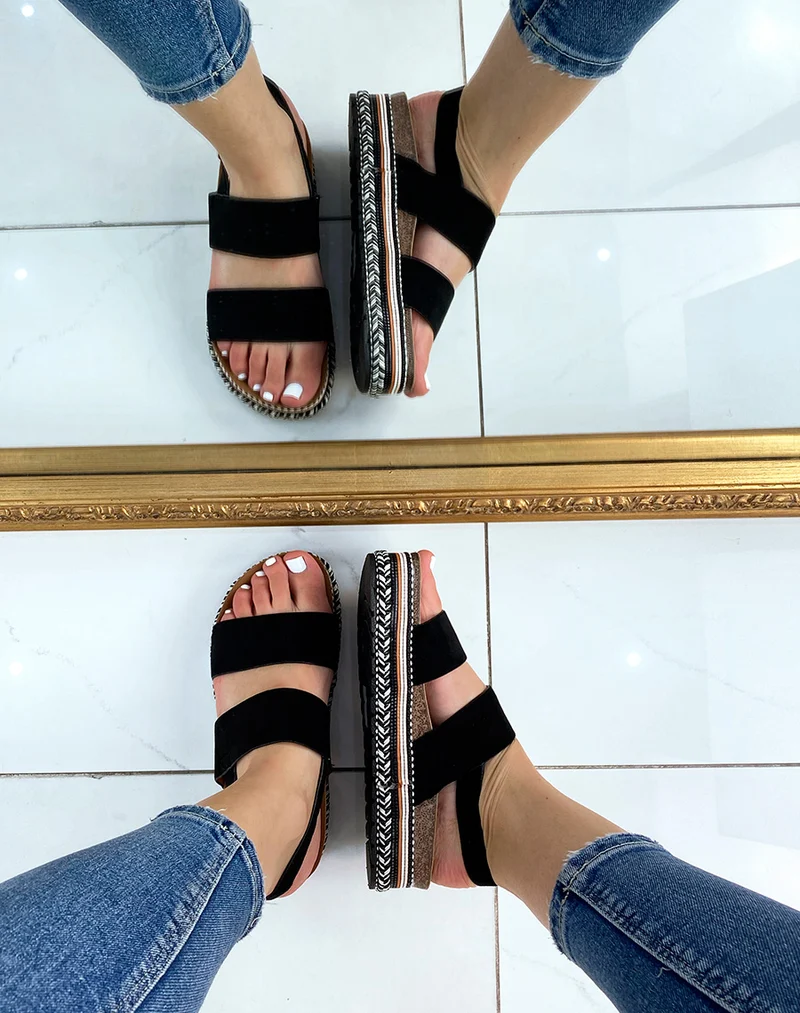 Sandales à doubles brides en suédine noire