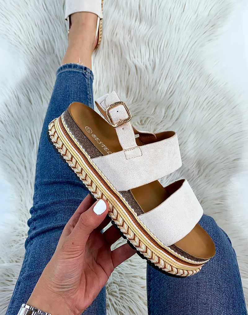Sandales à doubles brides en suédine beige