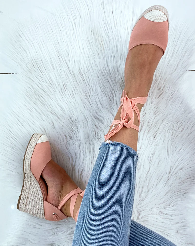 Espadrille à talon compensé rose