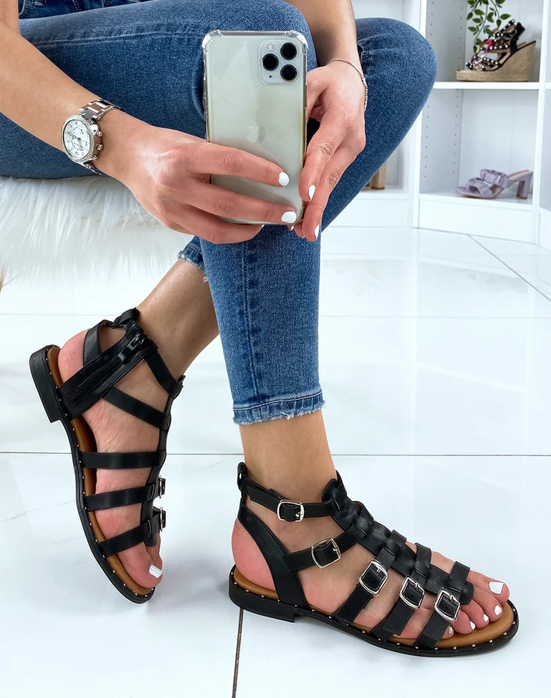 Nu-pieds noirs style spartiate