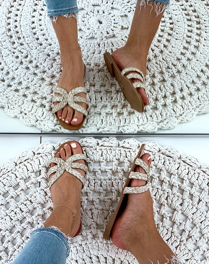 Nu-pied à brides tressées beige ouverte
