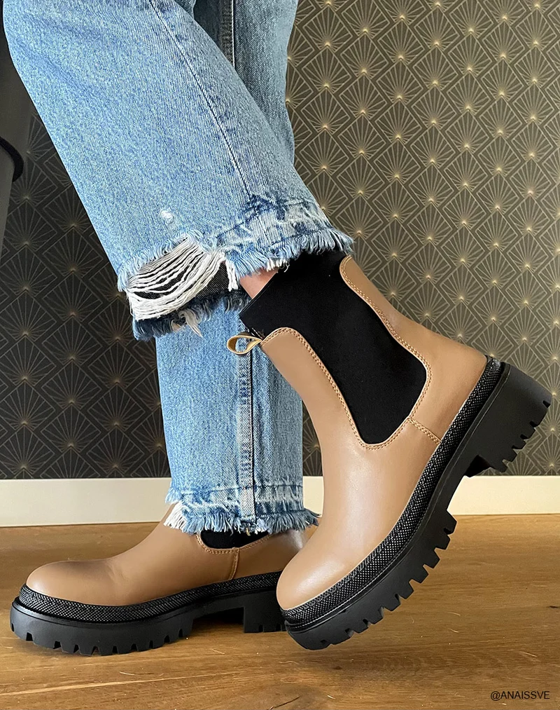 Bottines marron foncé style chelsea à élastique montant