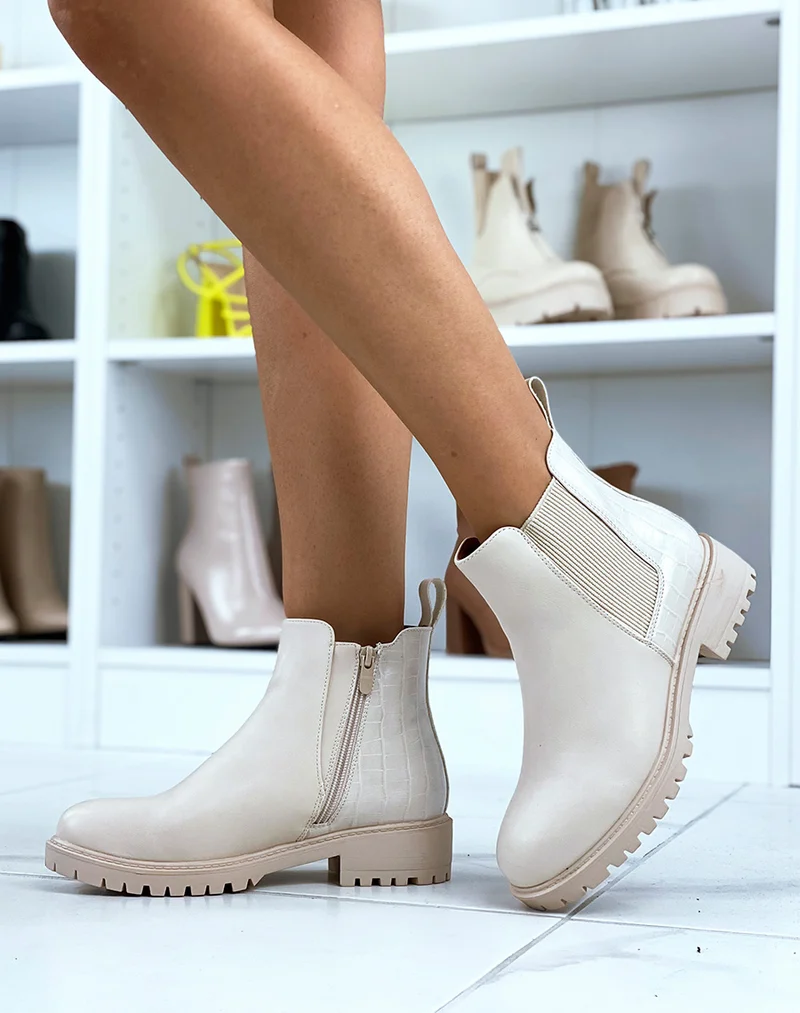 Bottines beiges style chelsea bi-matière