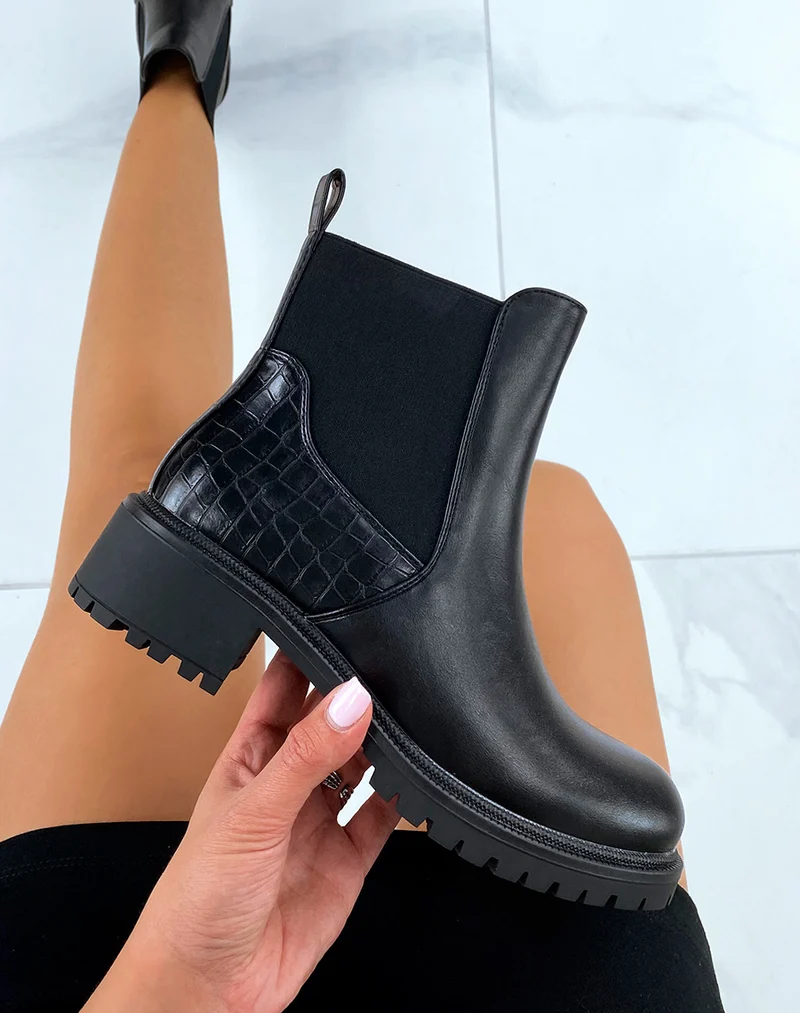 Bottines noires talonnée bi-matières