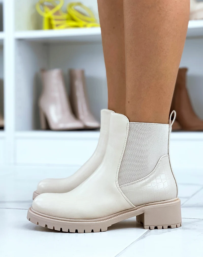 Bottines beiges talonnée bi-matières