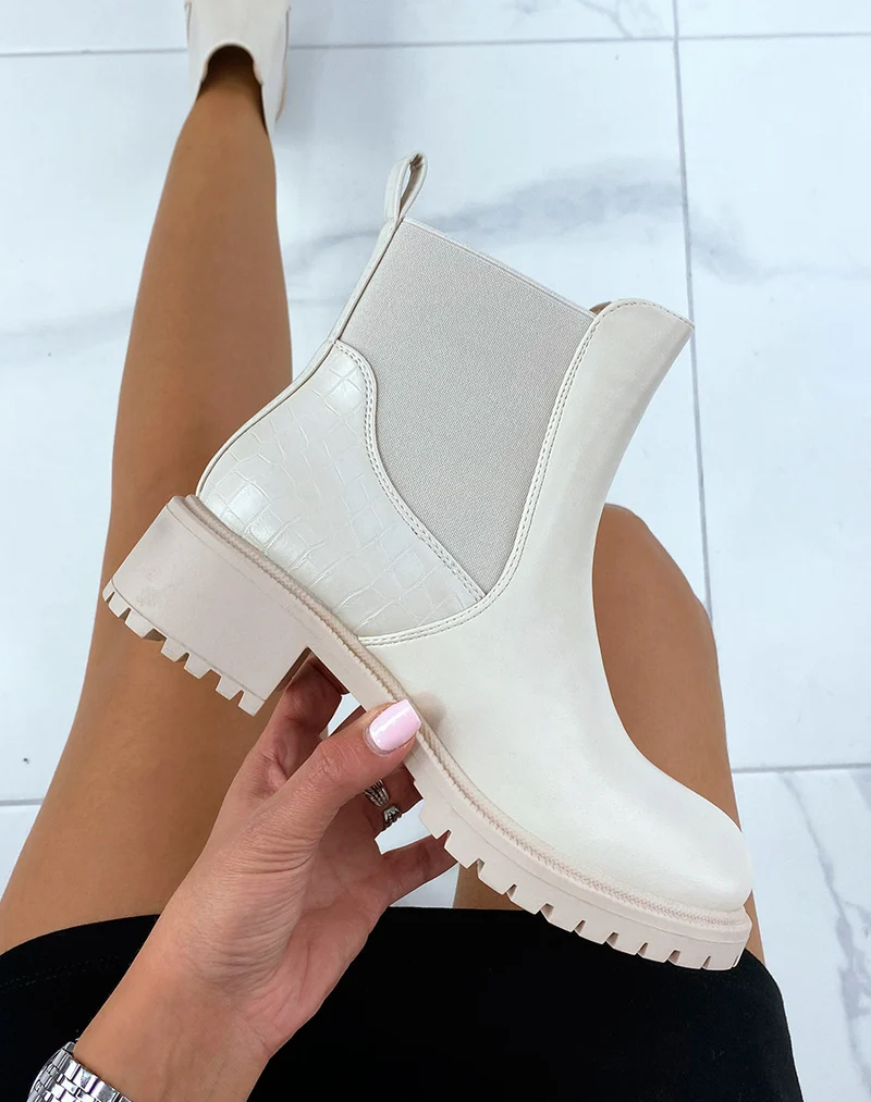 Bottines beiges talonnée bi-matières
