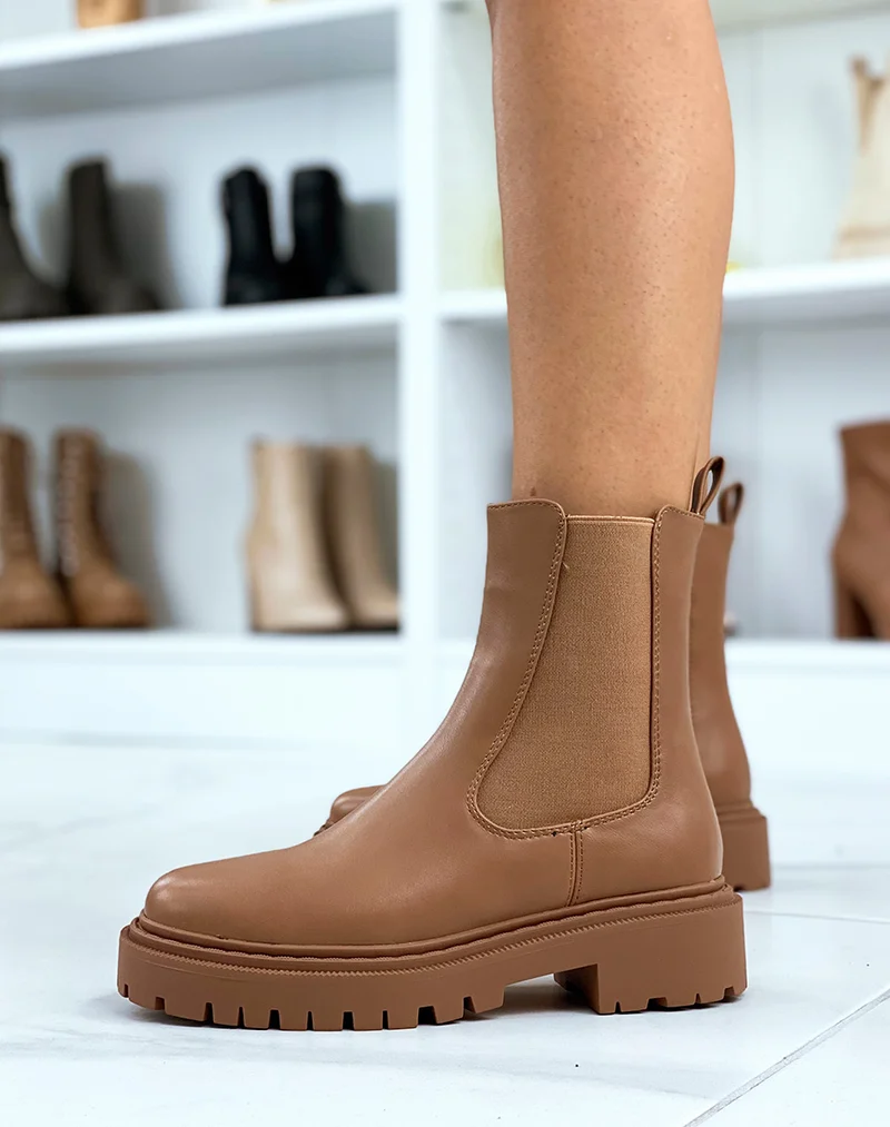 Bottines marrons style chelsea à bout carré