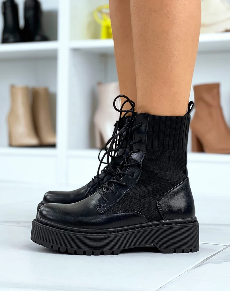 Bottines chaussettes noires à semelle épaisse