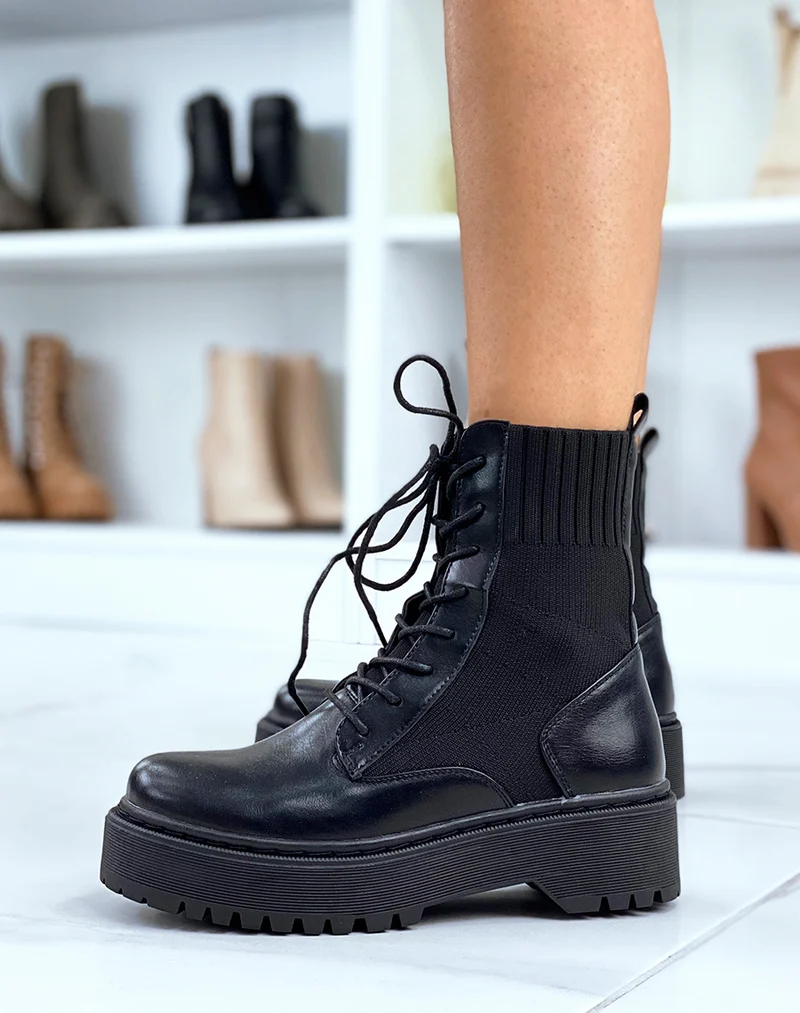 Bottines chaussettes noires à semelle épaisse