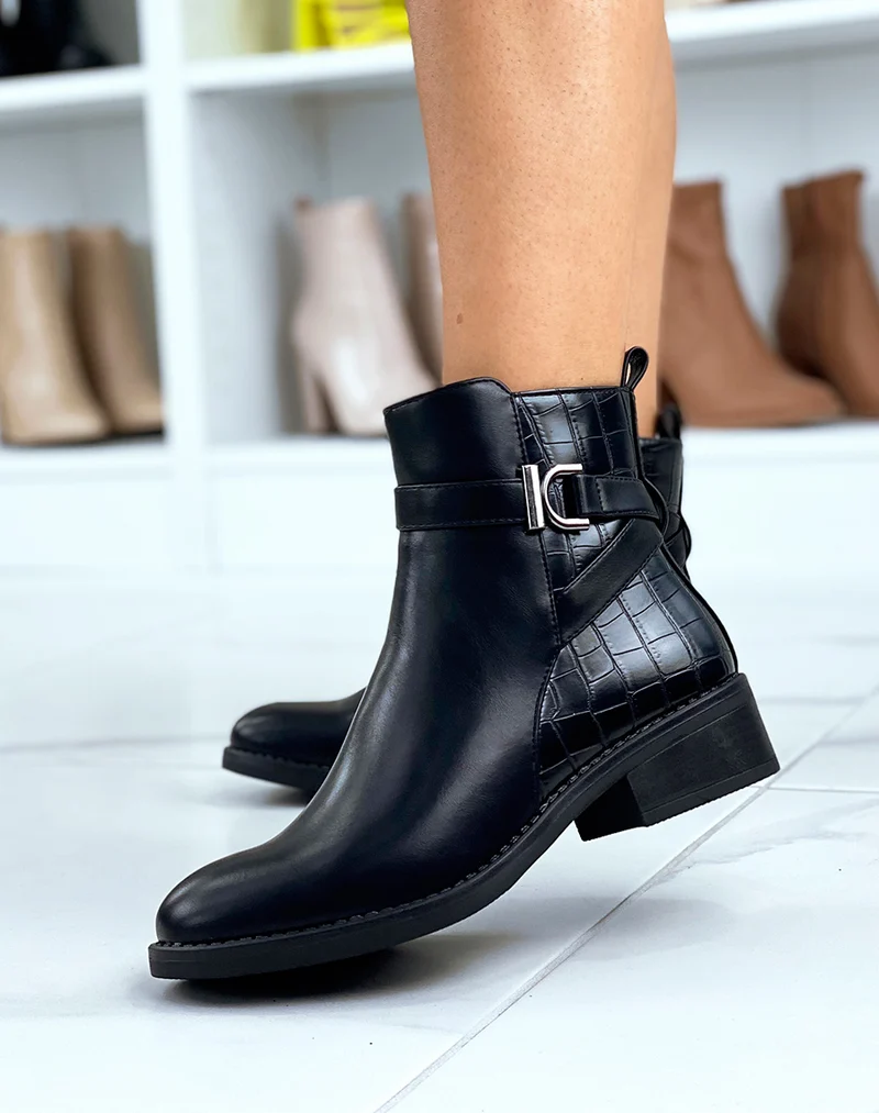 Bottines noires avec effet croco