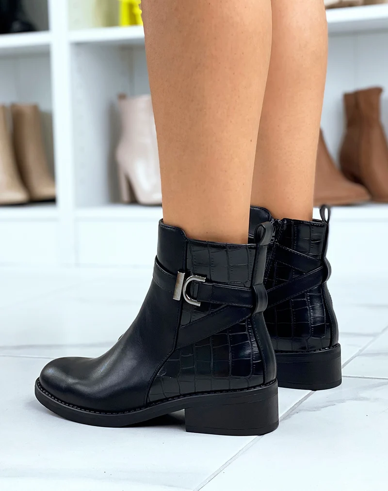 Bottines noires avec effet croco