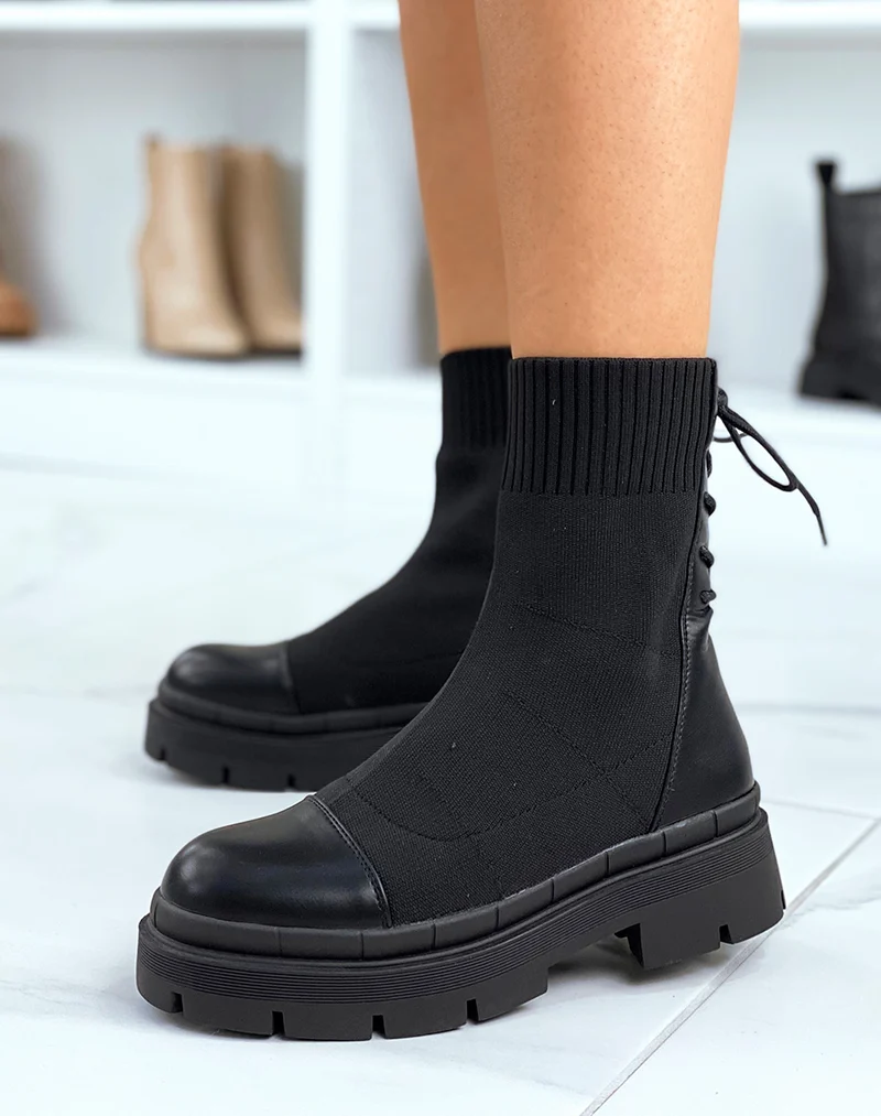 Bottines noires effet chaussette à lacet arrière