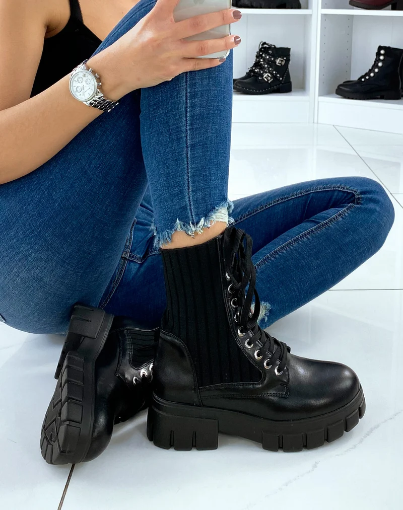 Bottines chaussette noires à grosse plateforme