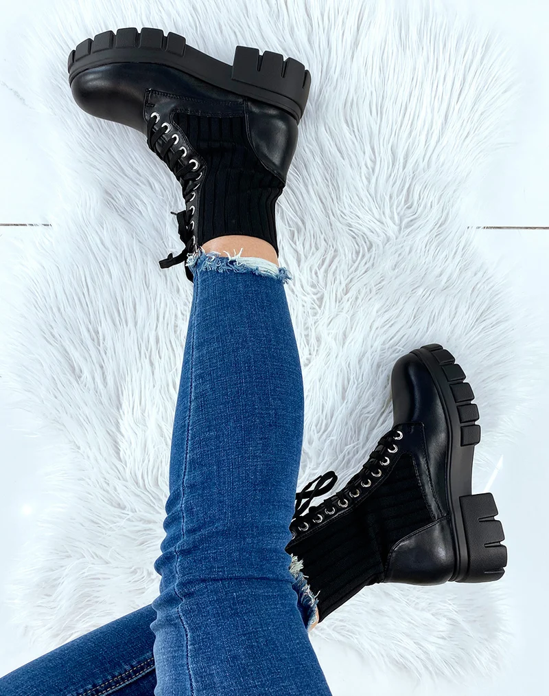 Bottines chaussette noires à grosse plateforme