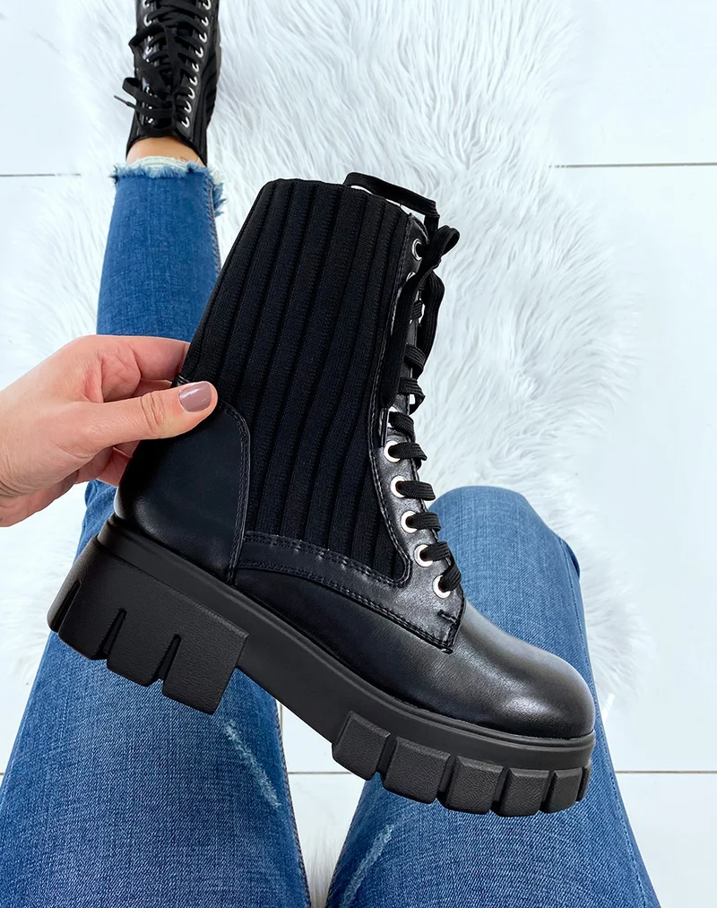Bottines chaussette noires à grosse plateforme