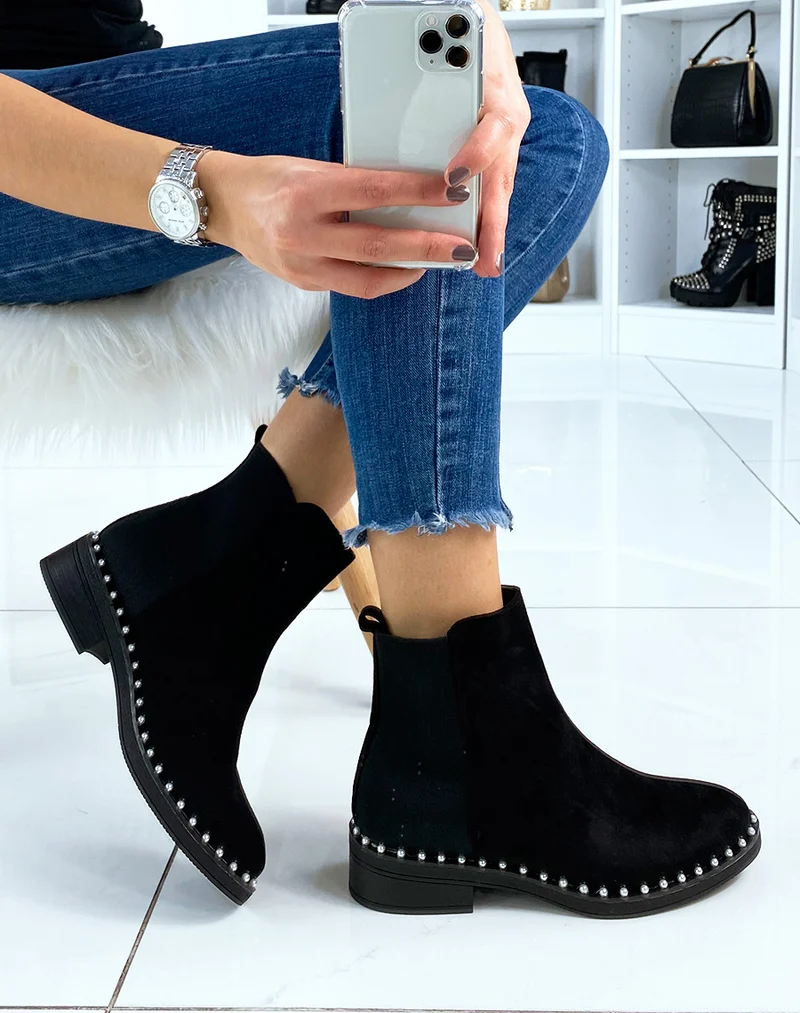 Bottines noires bi-matière à perles