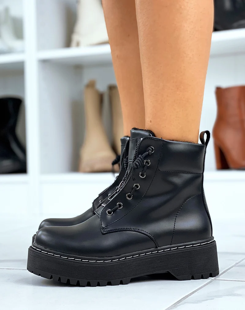 Bottines montantes noires avec fourrure