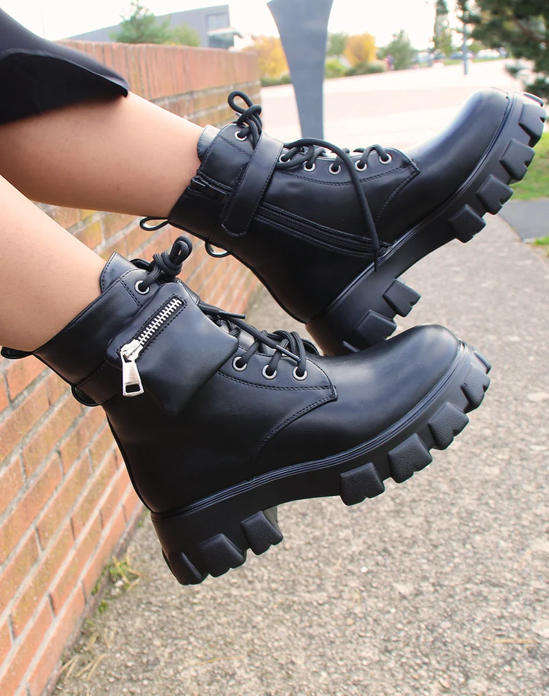 Bottines noires mat à petite pochette