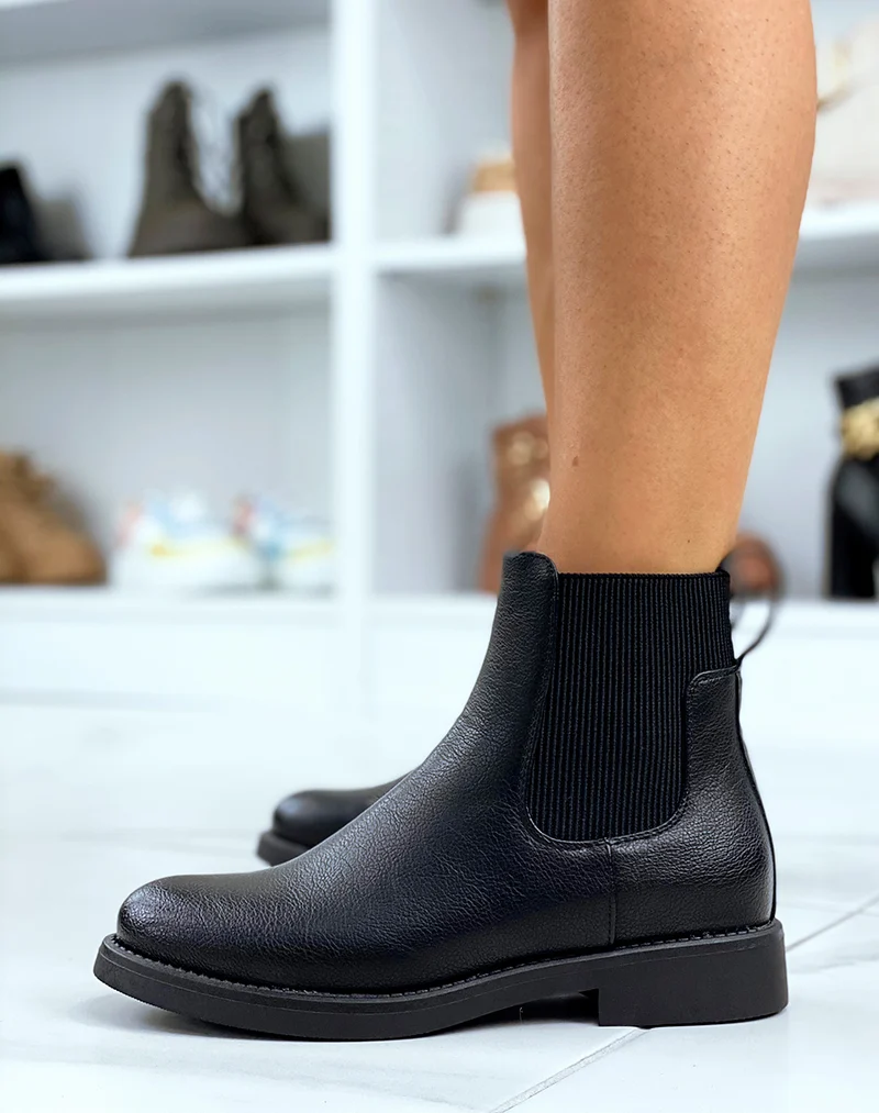 Bottines noires à élastiques rayés