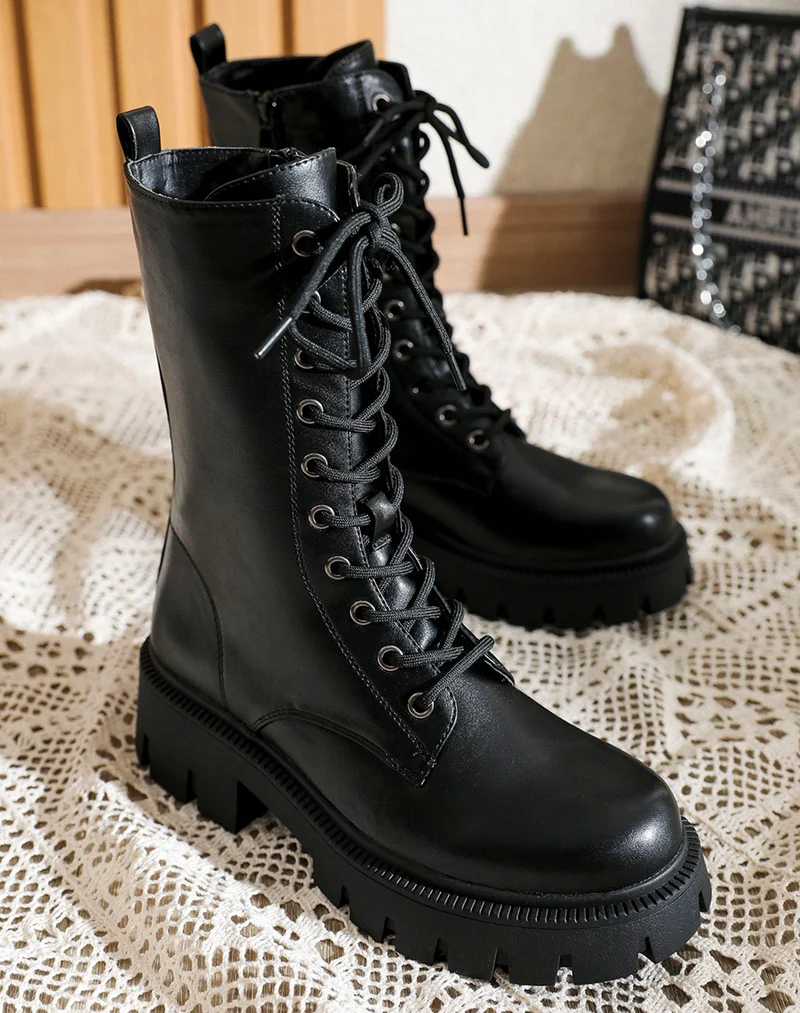 Bottines hautes noires à plateforme épaisse