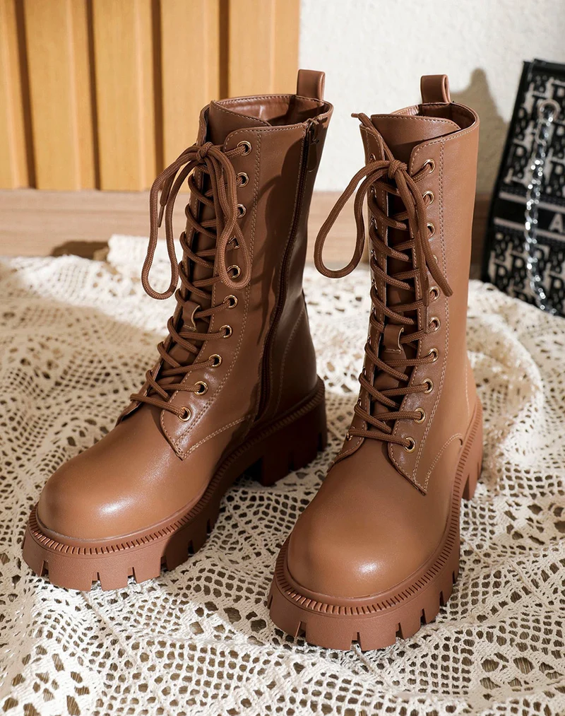 Bottines hautes marron à plateforme épaisse