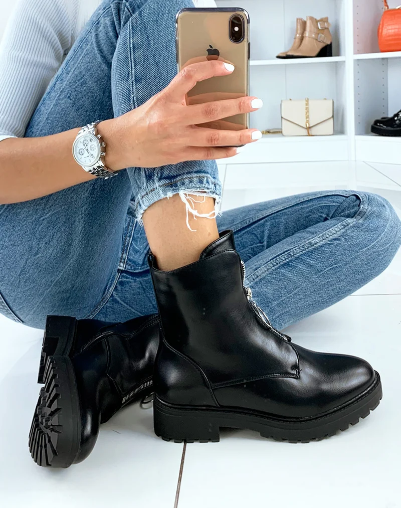 Bottines montantes noires à zip