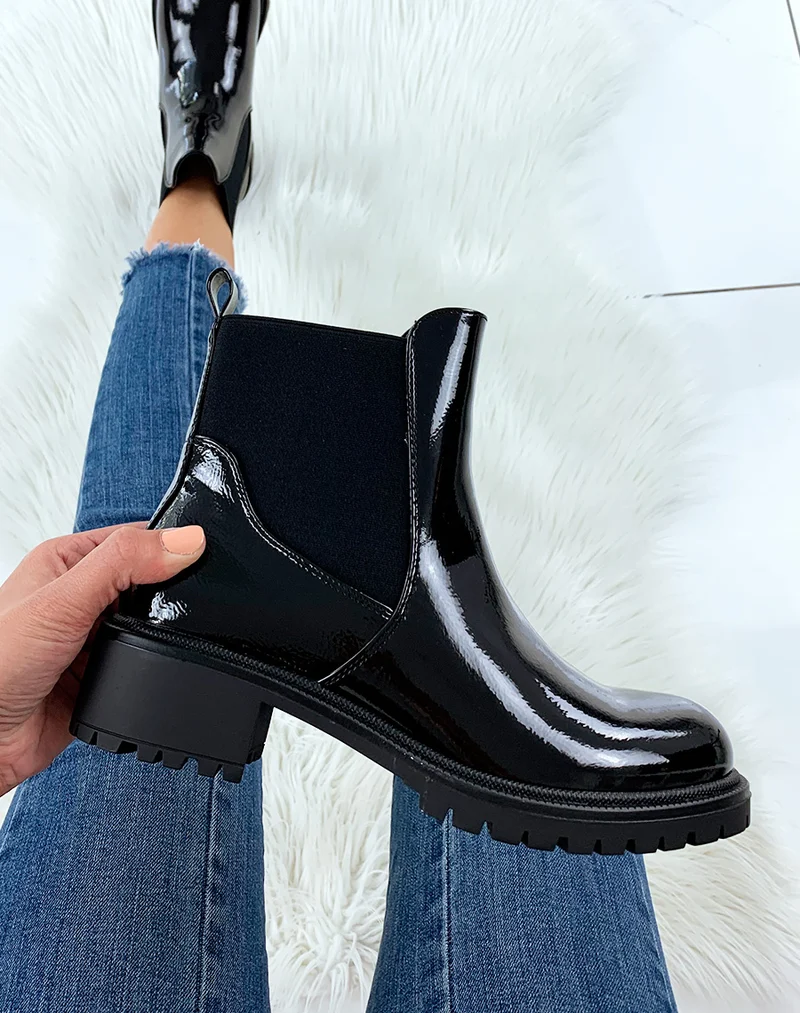 Bottines élastiques vernies noires