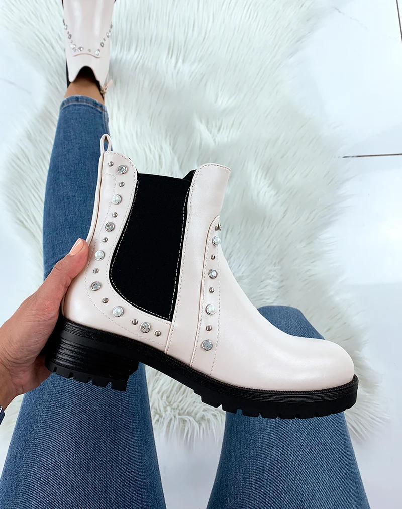 Bottines basses beiges à élastique noir