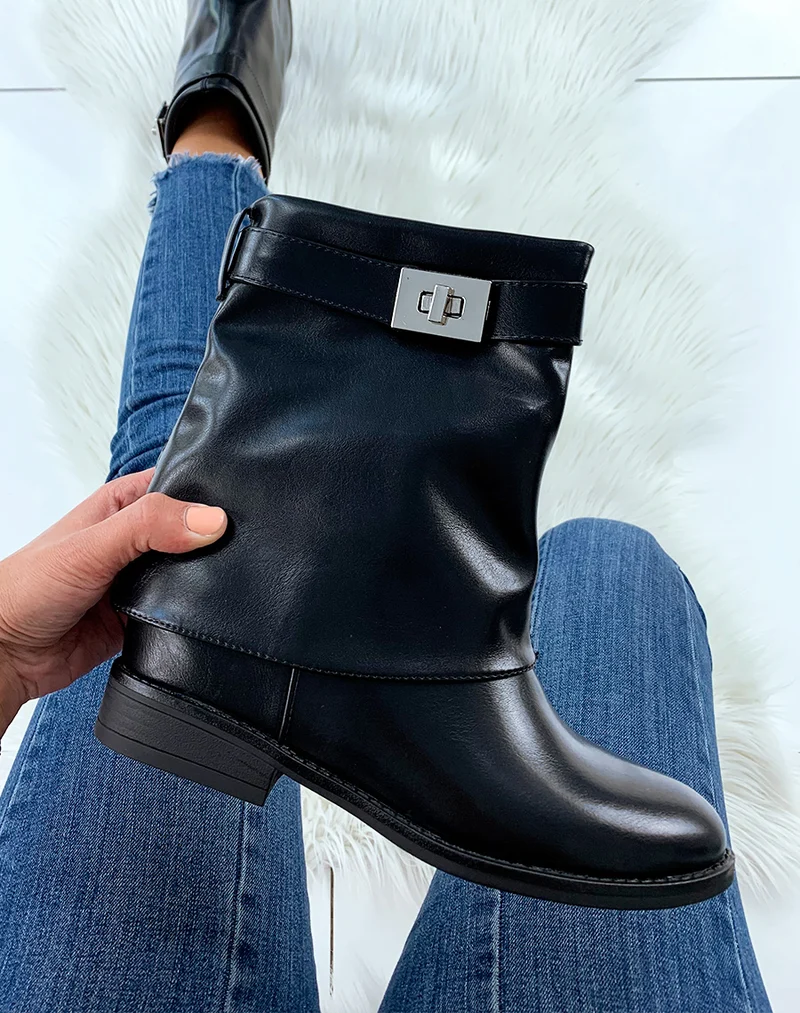 Bottines noires retroussées compensée