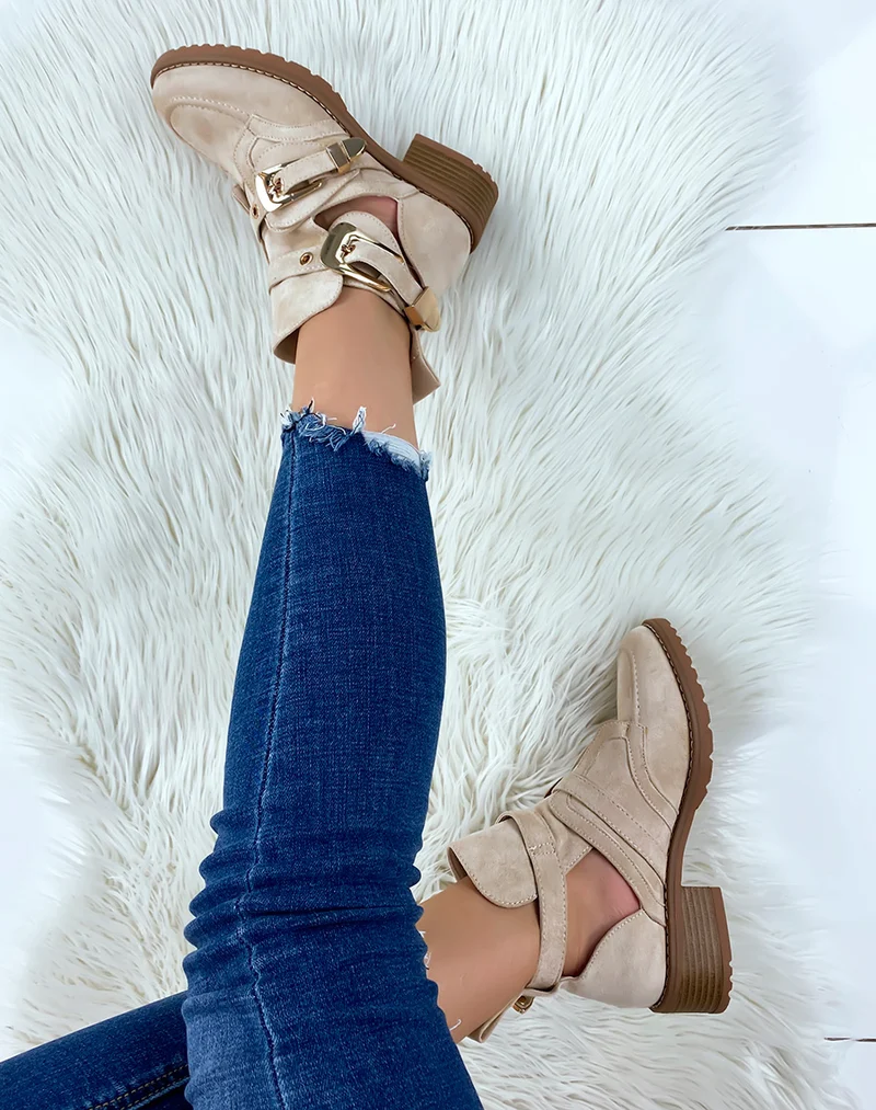 Bottines ouvertes beiges en suédine