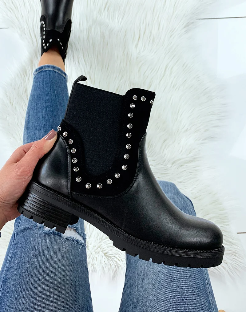 Bottines noires bi-matières