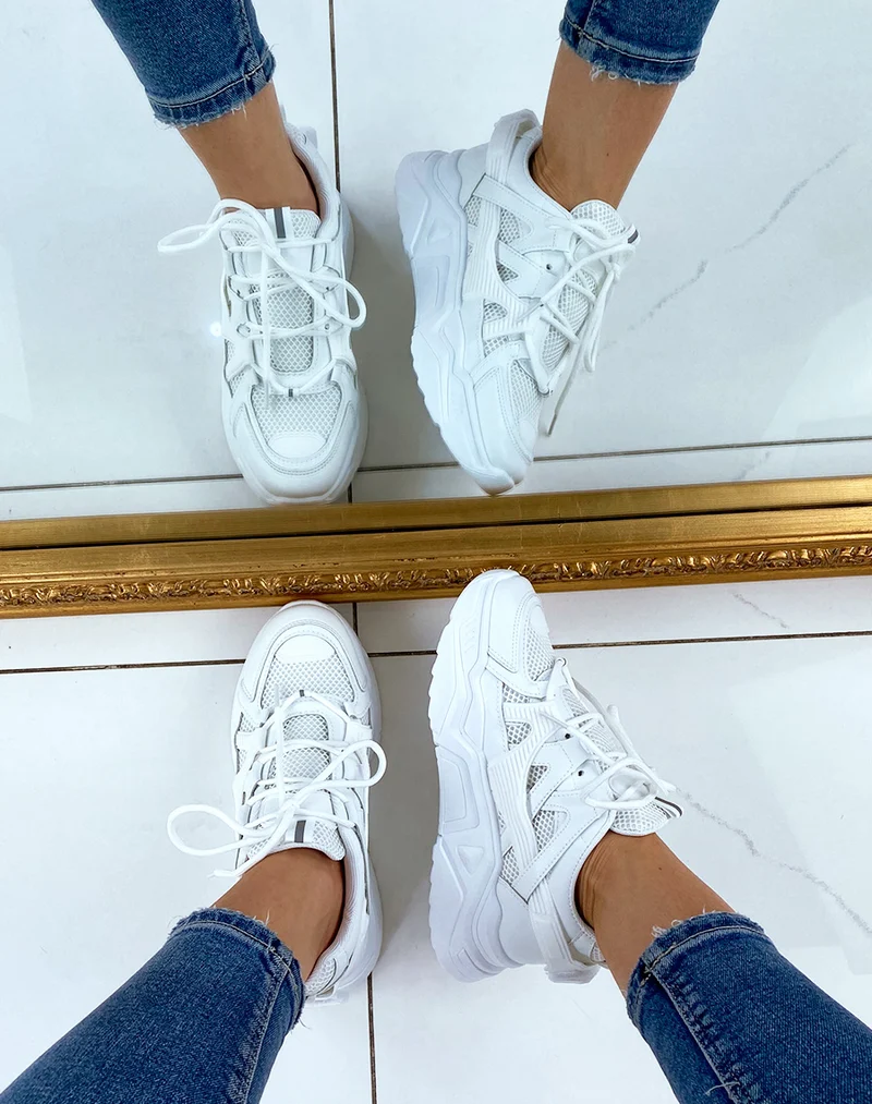 Baskets blanches bi-matière à plateforme XXL