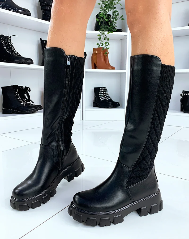 Bottes noires effet matelassé