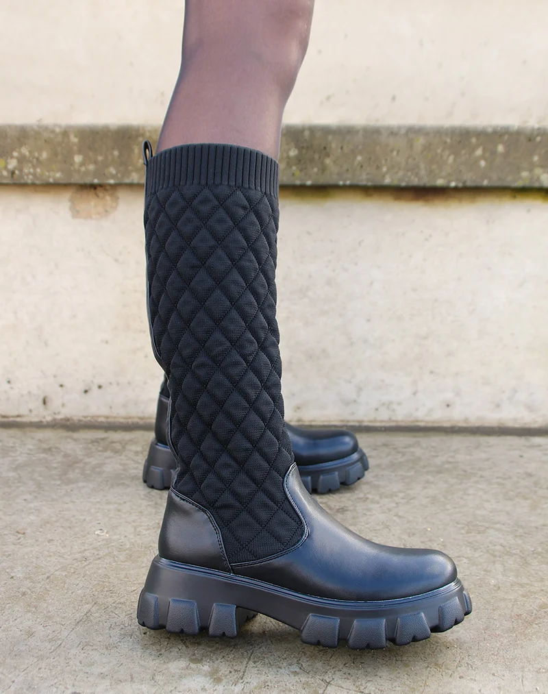 Bottes noires effet matelassé
