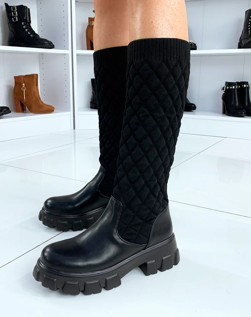 Bottes noires effet matelassé