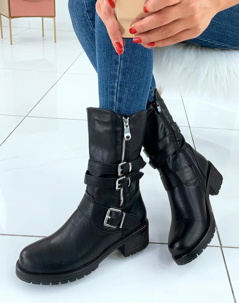 Bottines noires haute à sangles
