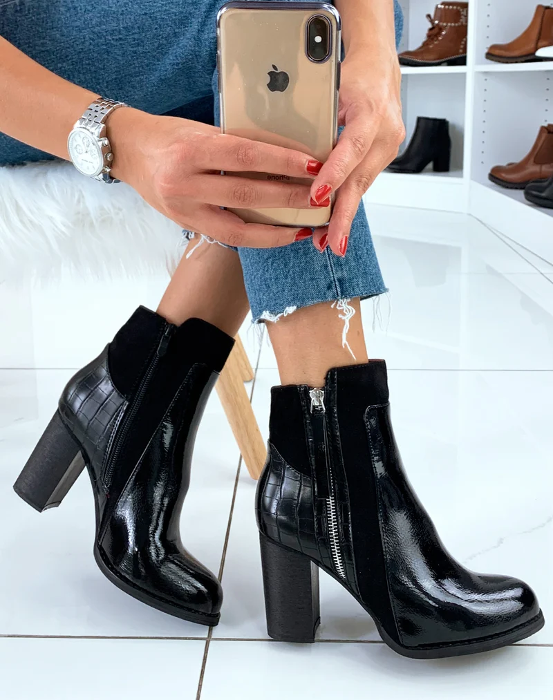Bottines vernies noires à talon