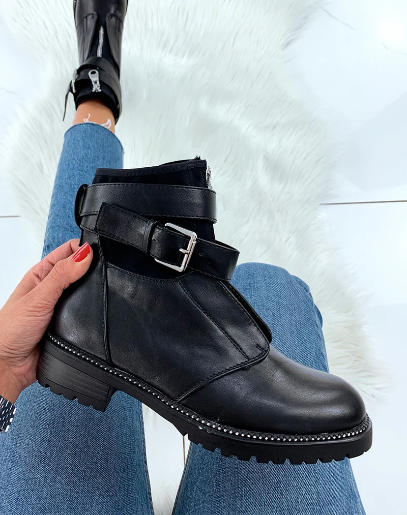 Bottines montantes noires avec sangle