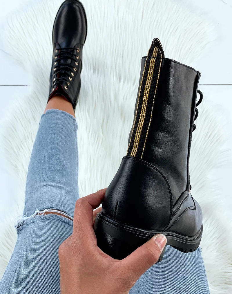 Bottines noir mat à œillets