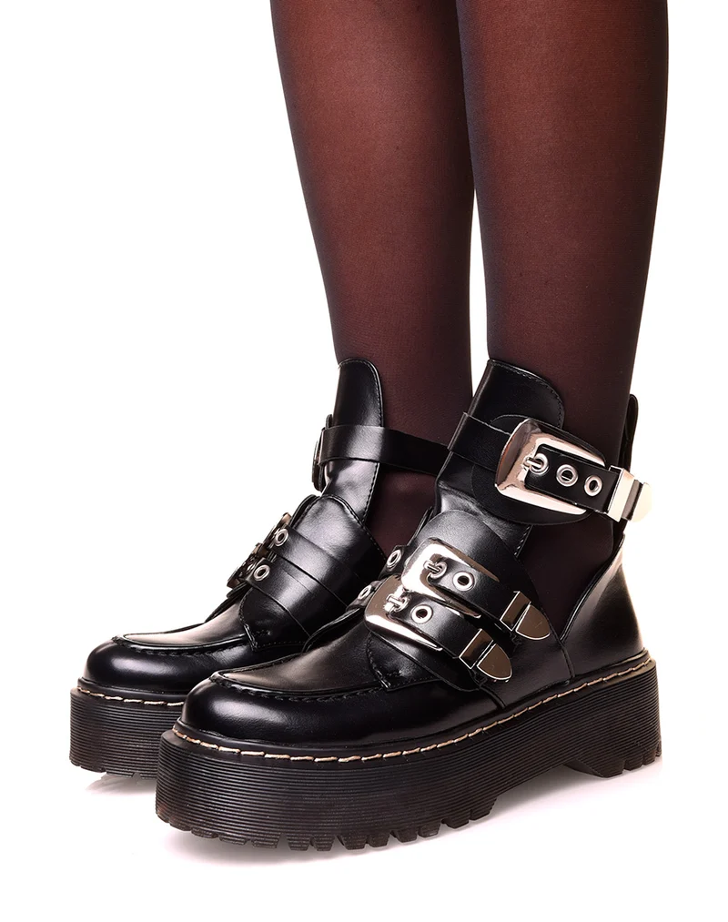 Boots à plateforme noire à multiples sangles